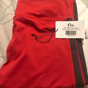 Zyia Red Royalty Strip Light n Tight Hi-Rise Crop Leggings, Size 14-16